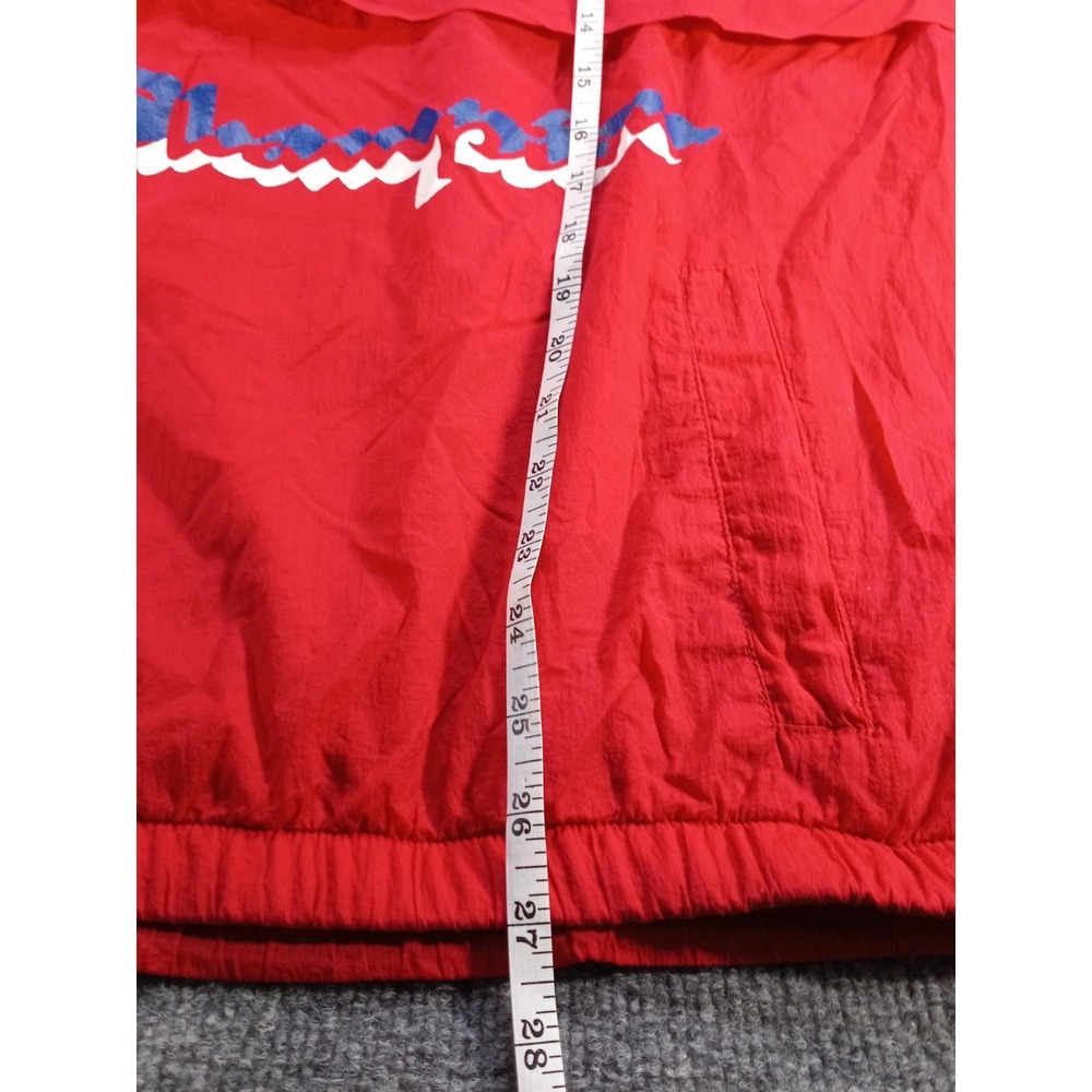 Champion Anorak Windbreaker Jacket Mens Small Red Big Logo Spellout Hooded - Picture 5 of 6